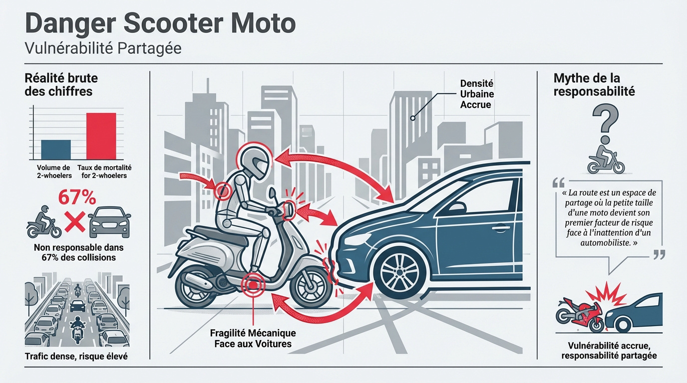 Motard circulant avec prudence dans le trafic urbain dense