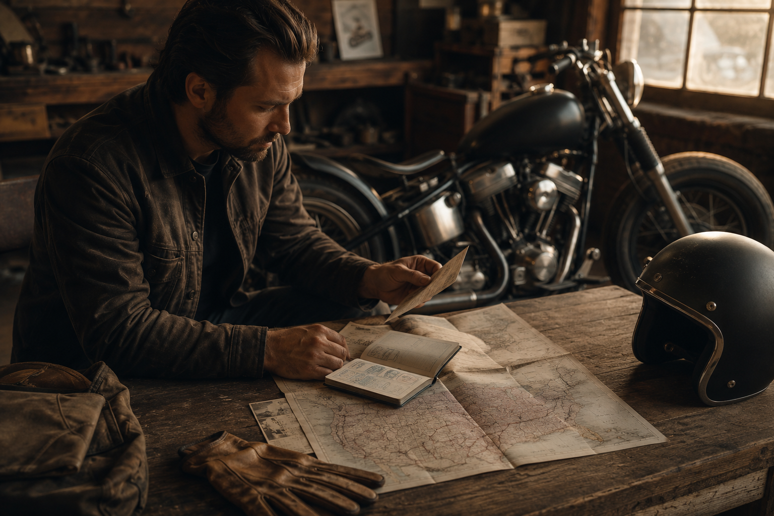 Motard préparant son permis international avant road trip moto aux États-Unis